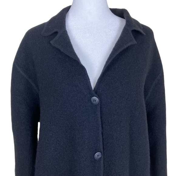 Charter Club Vintage 100% Wool Collared Cardigan Shacket Black Minimalist Sz 2X - Picture 7 of 16